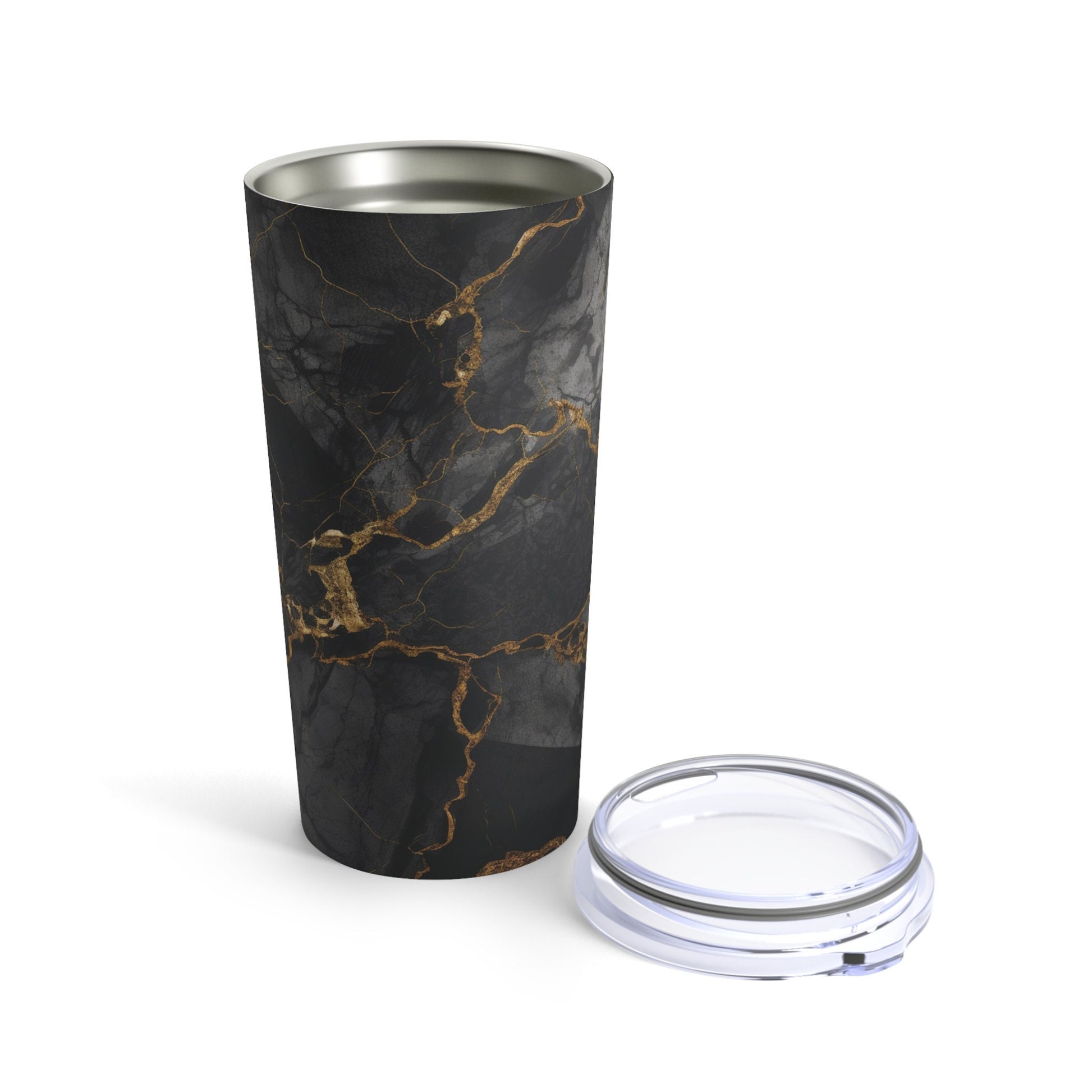 Black and Gold Marble Coffee Tumbler_Open top