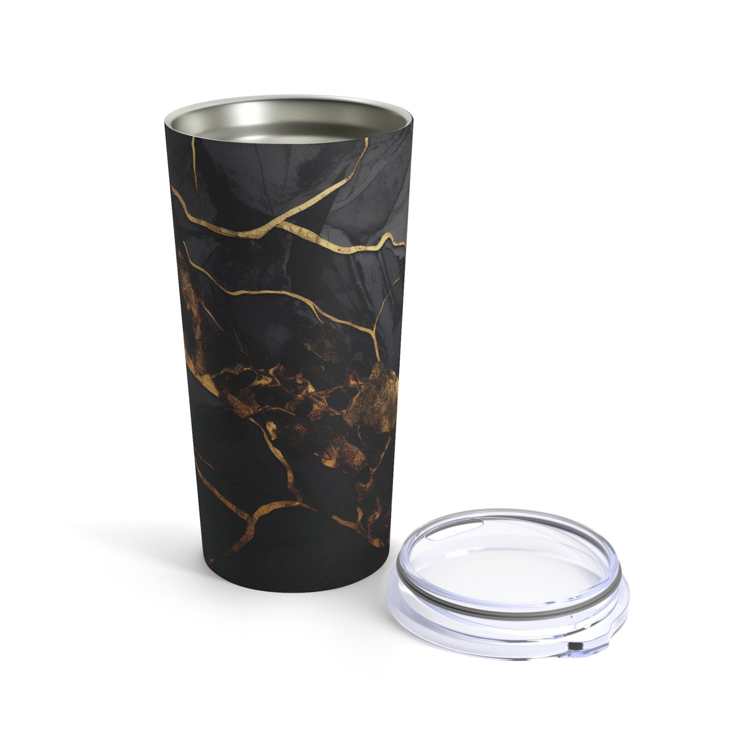 Black and Gold Marble Drink Tumbler_Open top