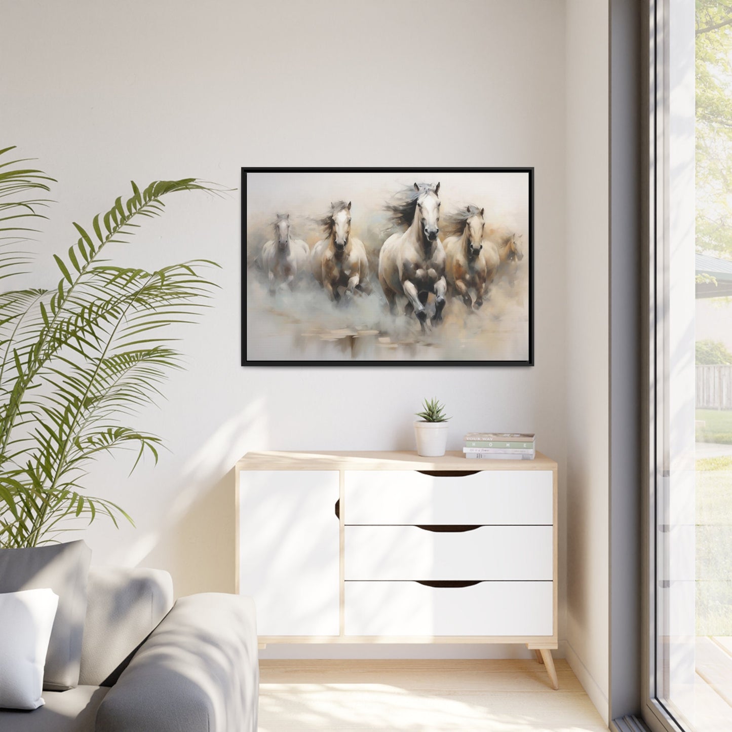 White Stallions Wall Art_Living Room Decor