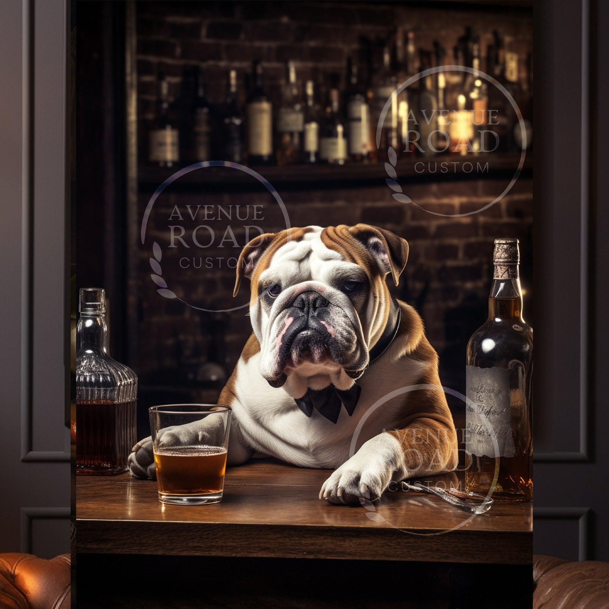 English Bulldog Whiskey Cheers_Bar Decor