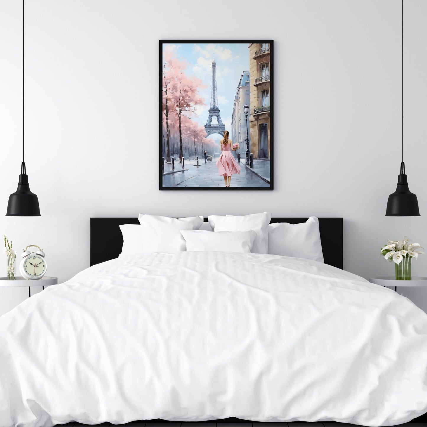 Pink Dress Eiffel Tower Paris Art_Bedroom Decor