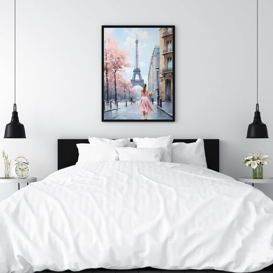 Pink Dress Eiffel Tower Paris Art_Bedroom Decor