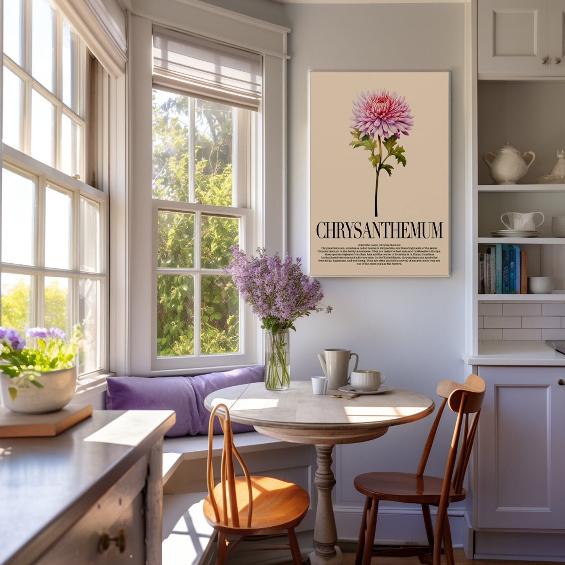 Chrysanthemum Water Color Wall Art_Kitchen Decor