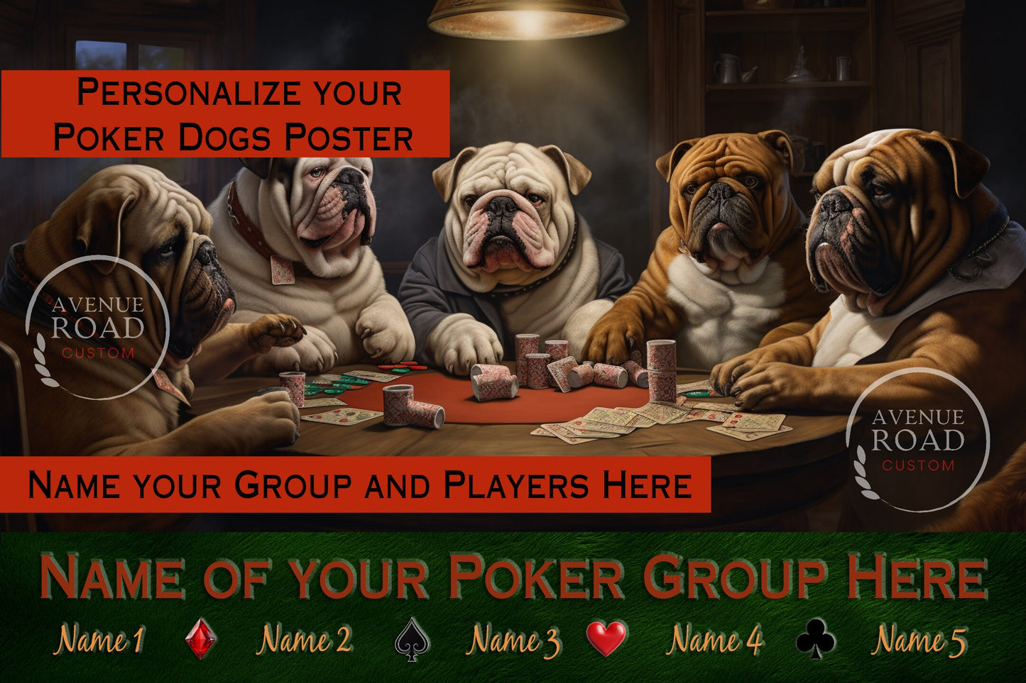 Personalized English Bulldogs Poker Game_Your Text Herer