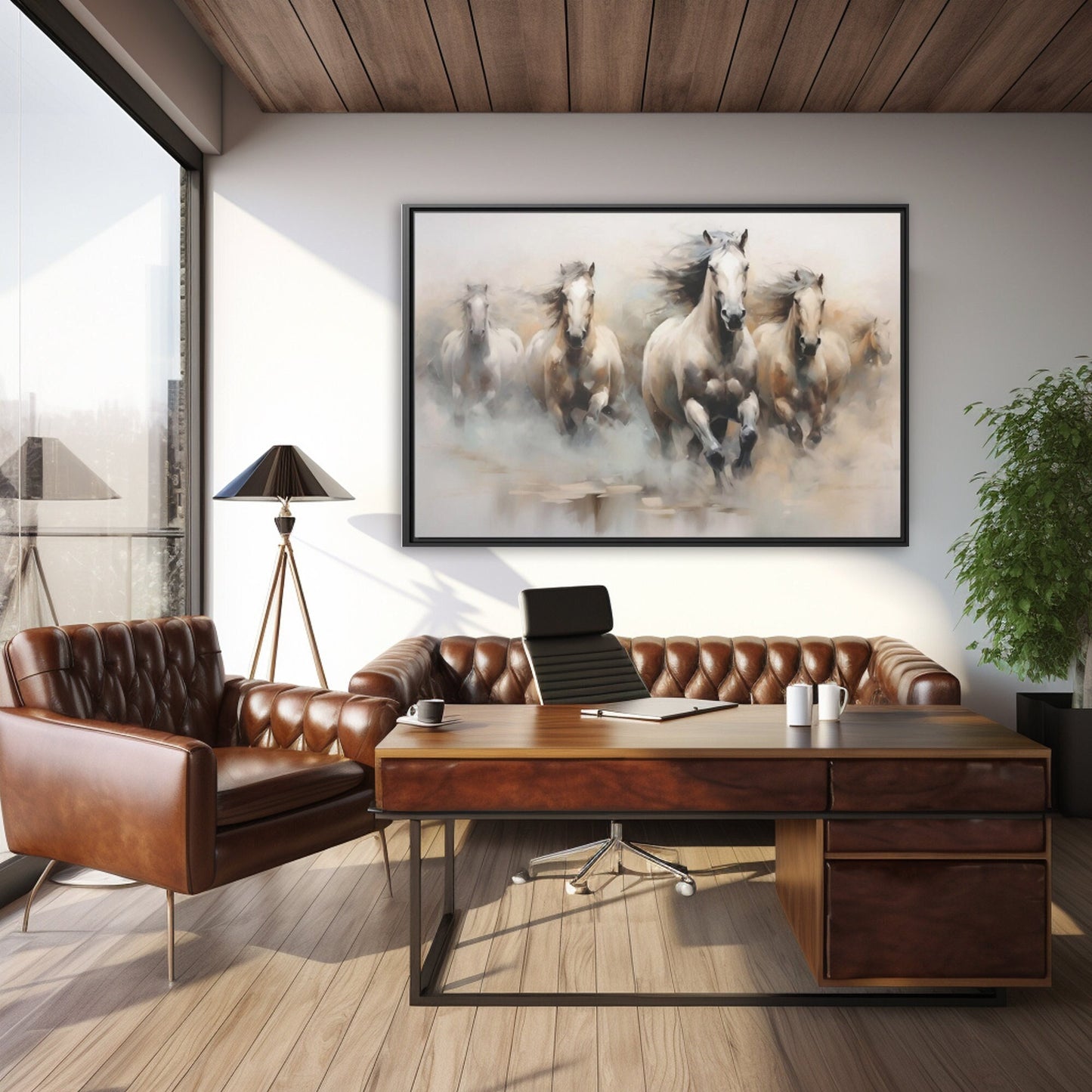 White Stallions Wall Art_Office Decor