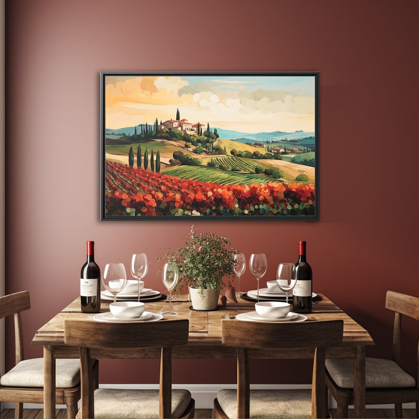 Tuscany Vineyard Painting Wall Art_Restaurant Decor