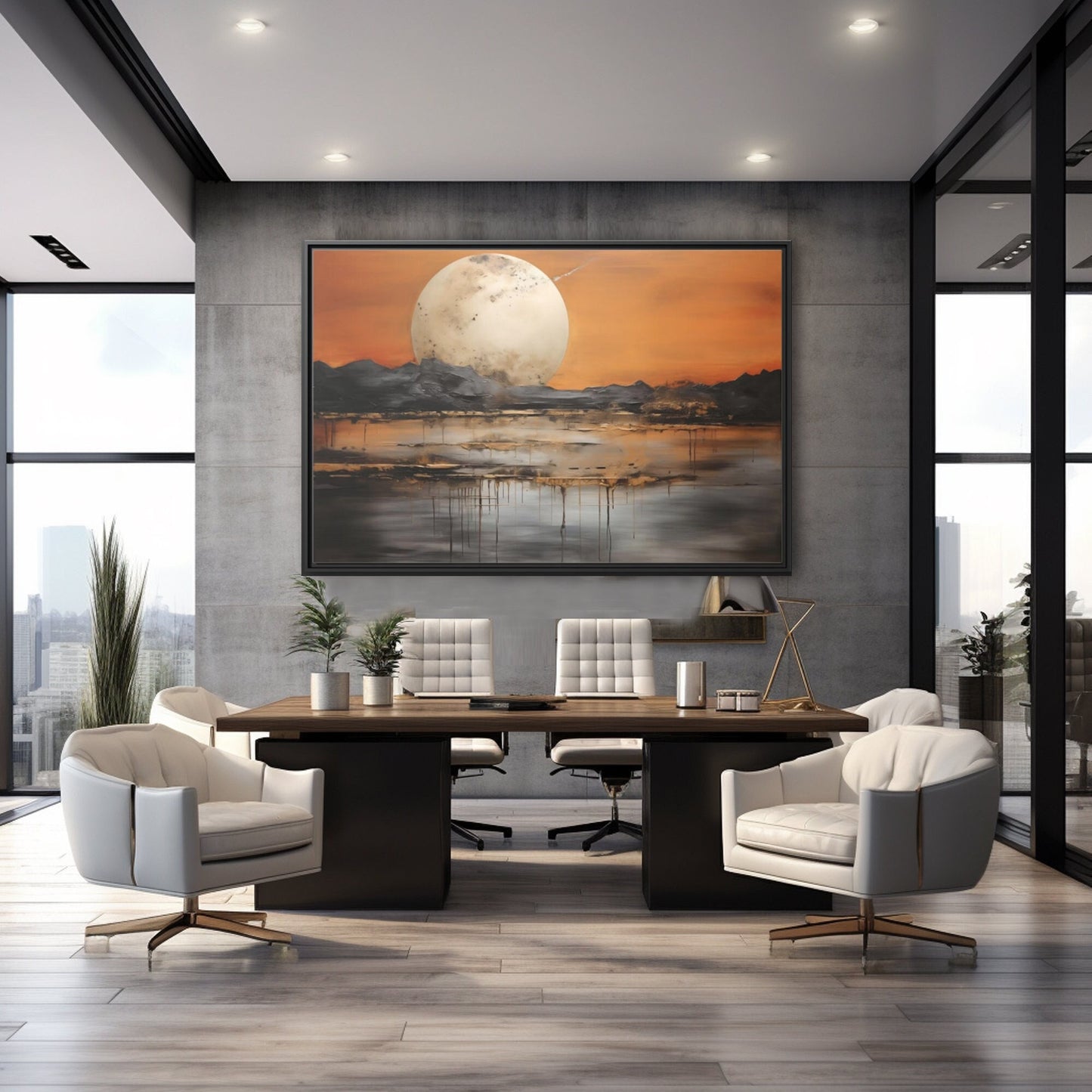 Abstract Painting, Surreal Moon Lakeview_Home Decor