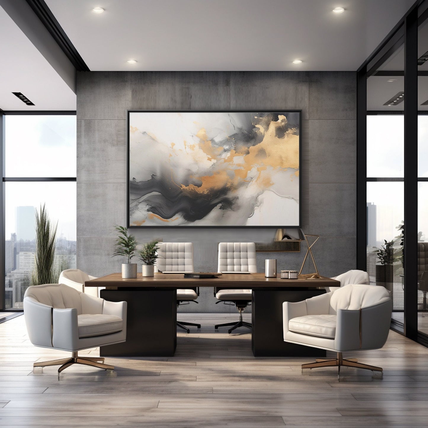 Abstract Art, Wall Art, Gold and Black accents_Office Lobby