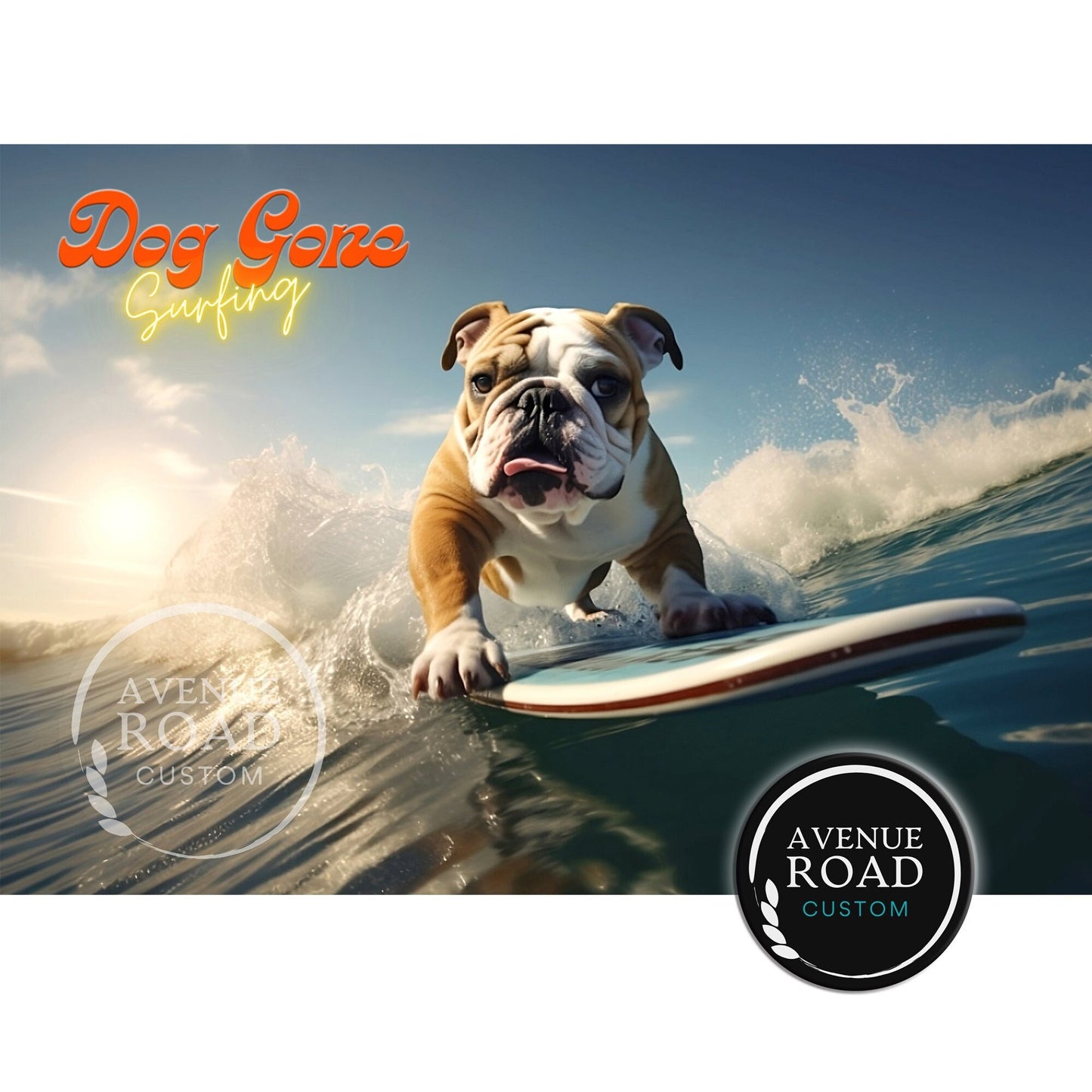 English Bulldog Surfing Sunset_Mock up