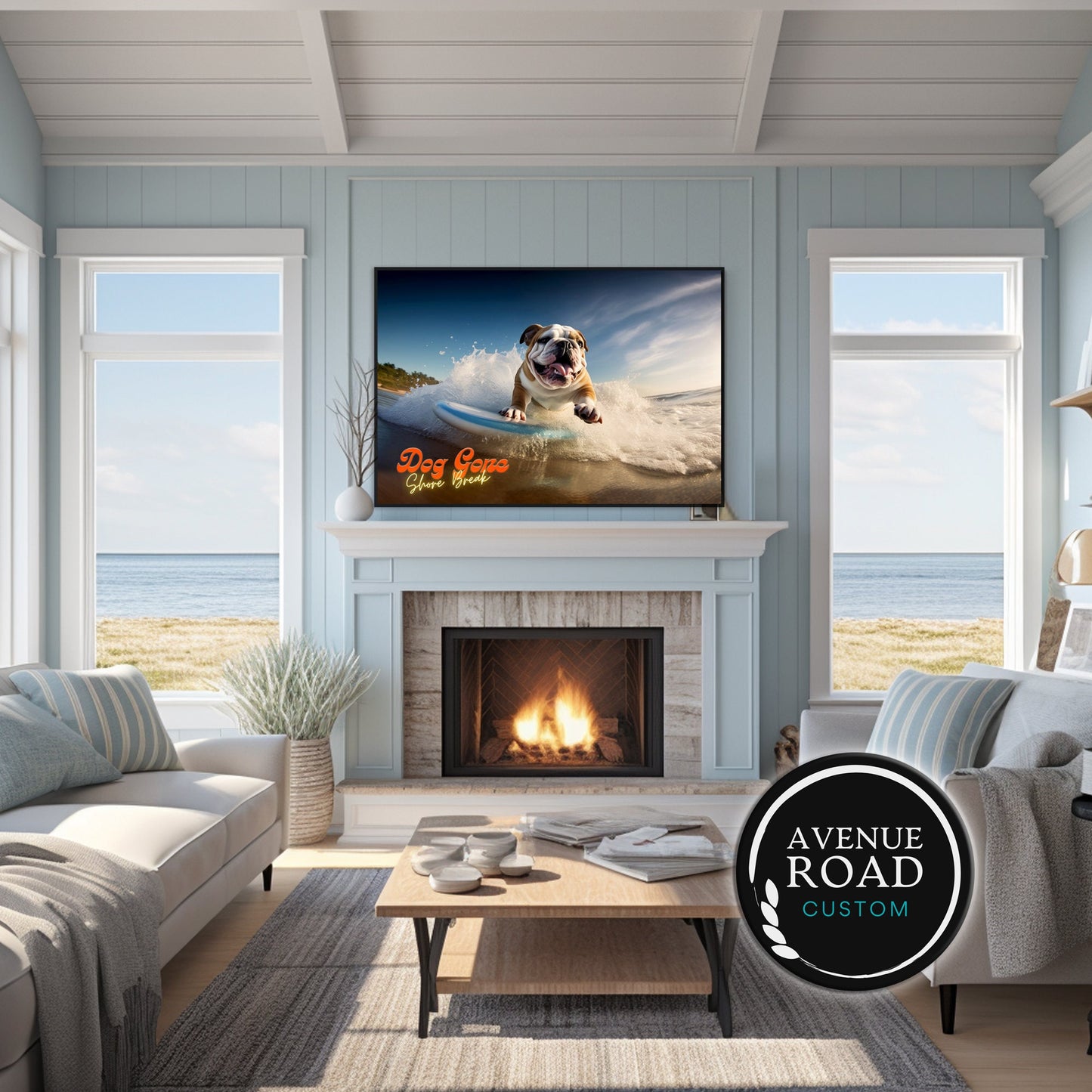 English Bulldog Surfing_Beach House Decor