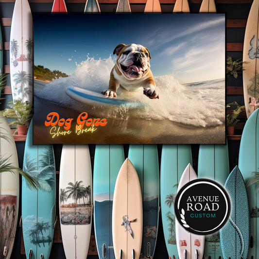 English Bulldog Surfing (Digital Poster)