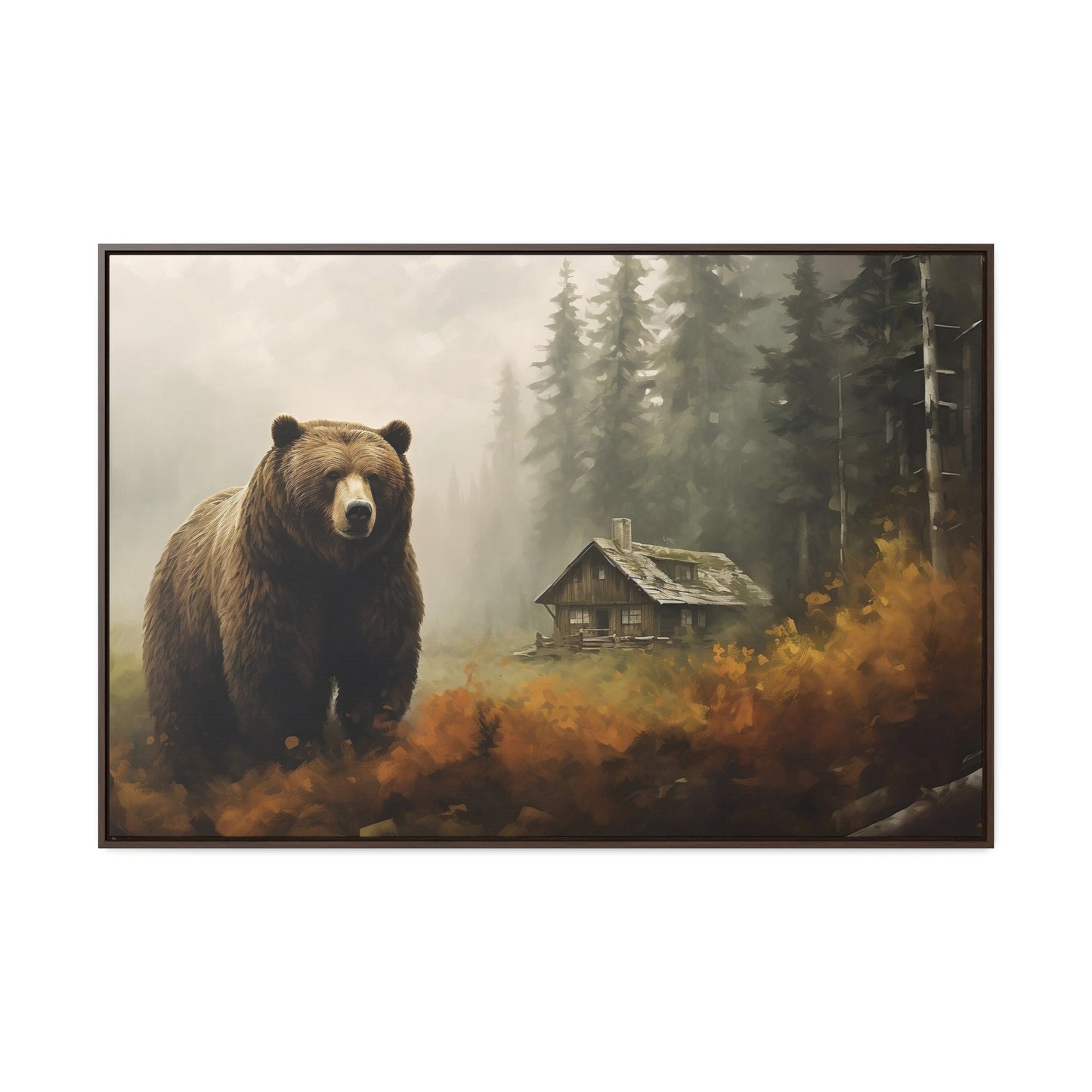 Grizzly Bear log cabin Nature-scape_Painting Front View