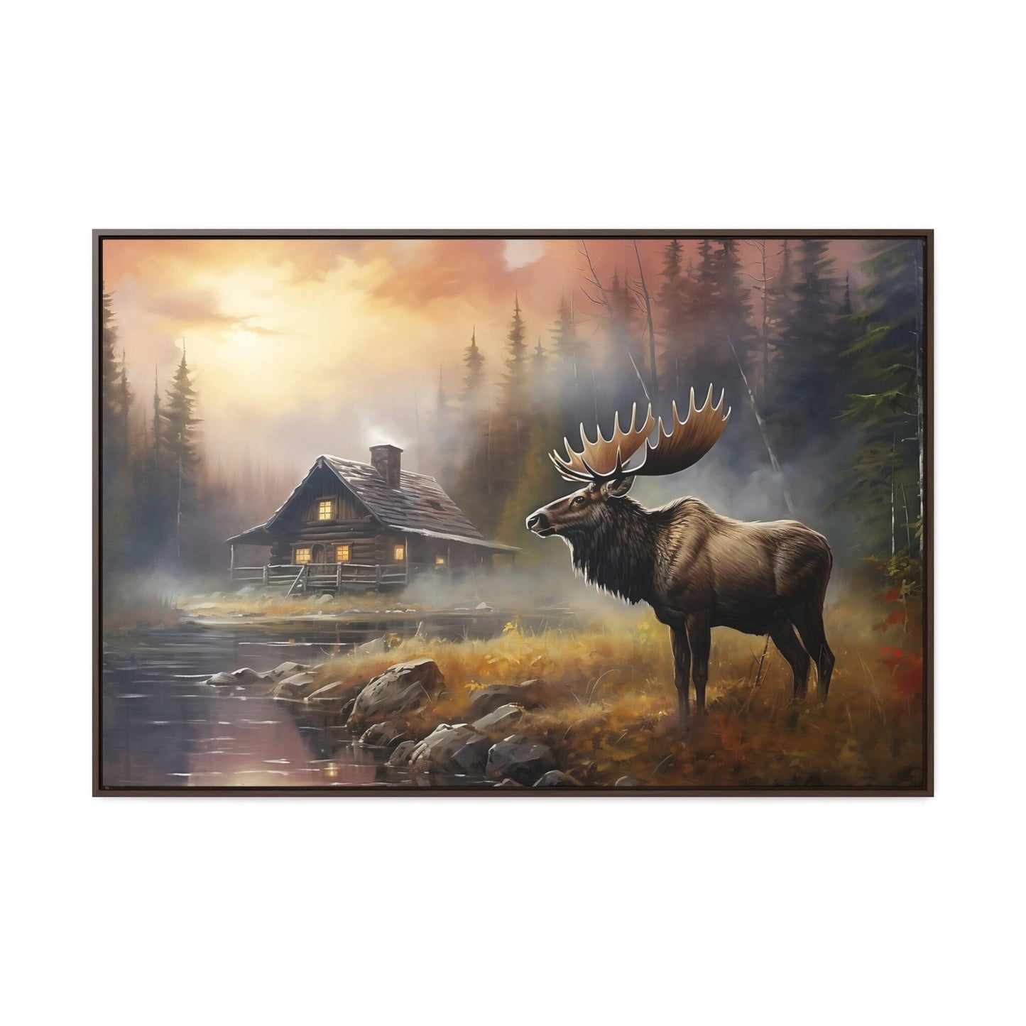 Moose log cabin Sunset Nature-scape_Front View