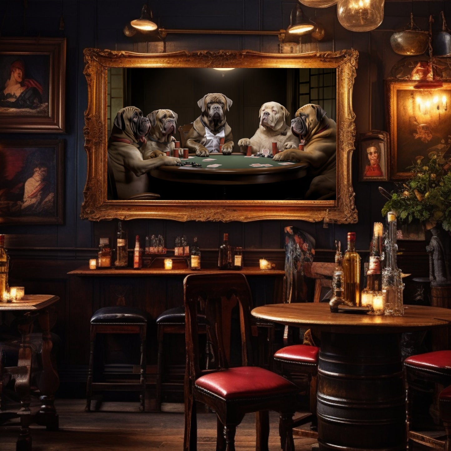 English Mastiffs Poker Game_Bar Decor