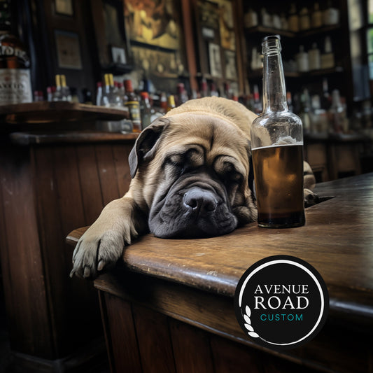 Bull Mastiff Hungover at Bar_Lounge Decor