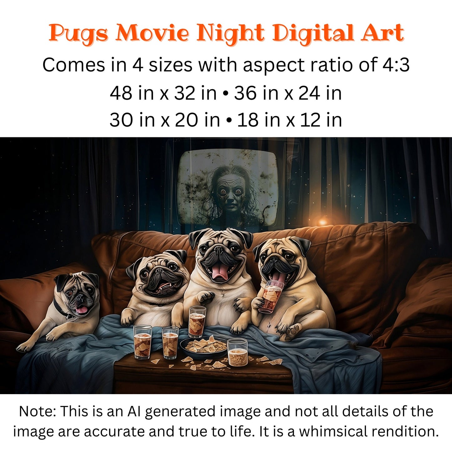 Pugs Horror Movie Night Digital Poster_Sizes