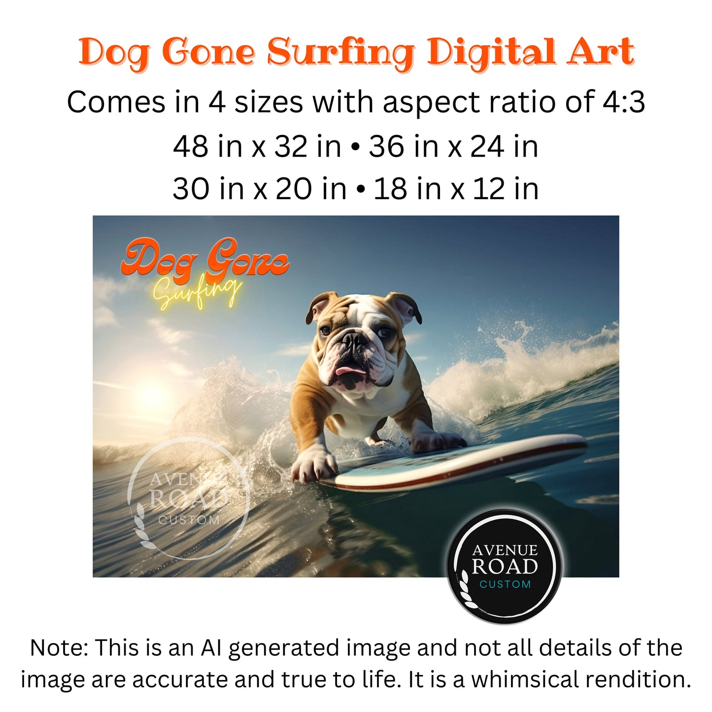 English Bulldog Surfing Sunset_Size Chart