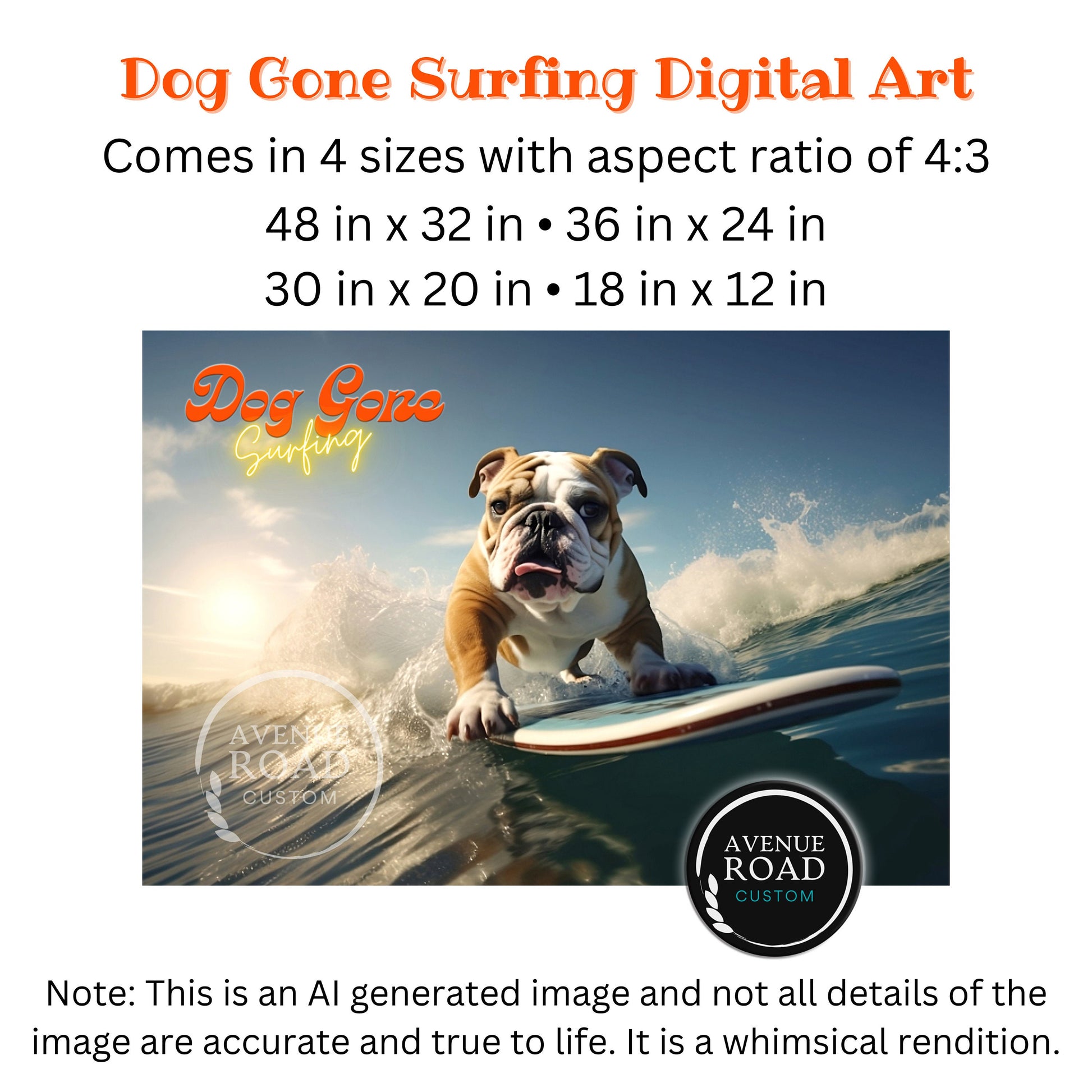 English Bulldog Surfing Sunset_Size Chart