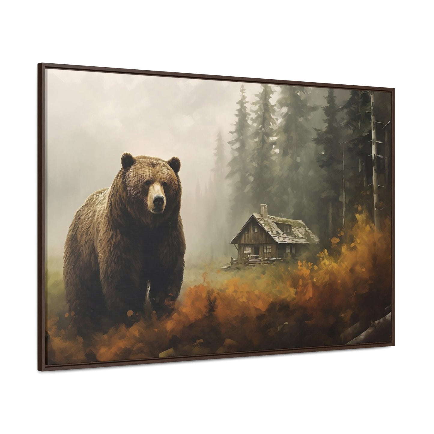 Grizzly Bear log cabin Nature-scape_Painting Side View