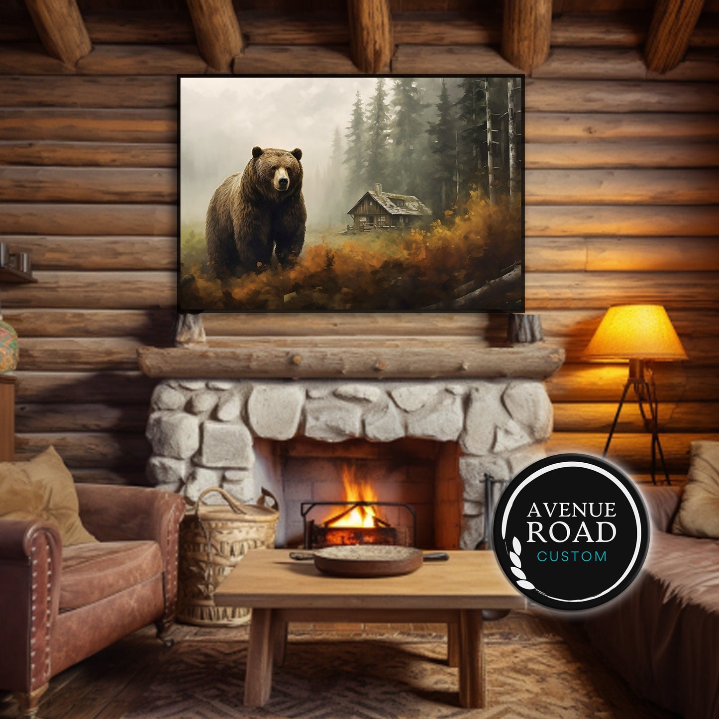 Grizzly Bear log cabin Nature-scape_Home Decor