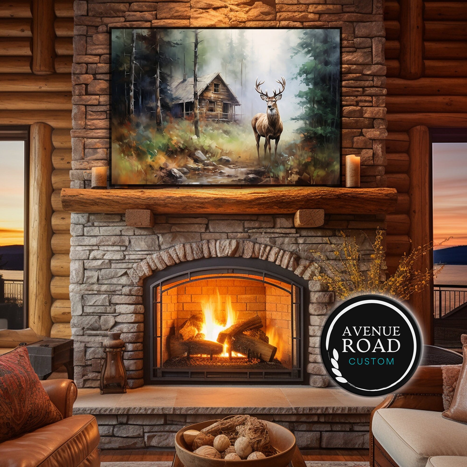 Deer log cabin Nature-scape_Home Decor