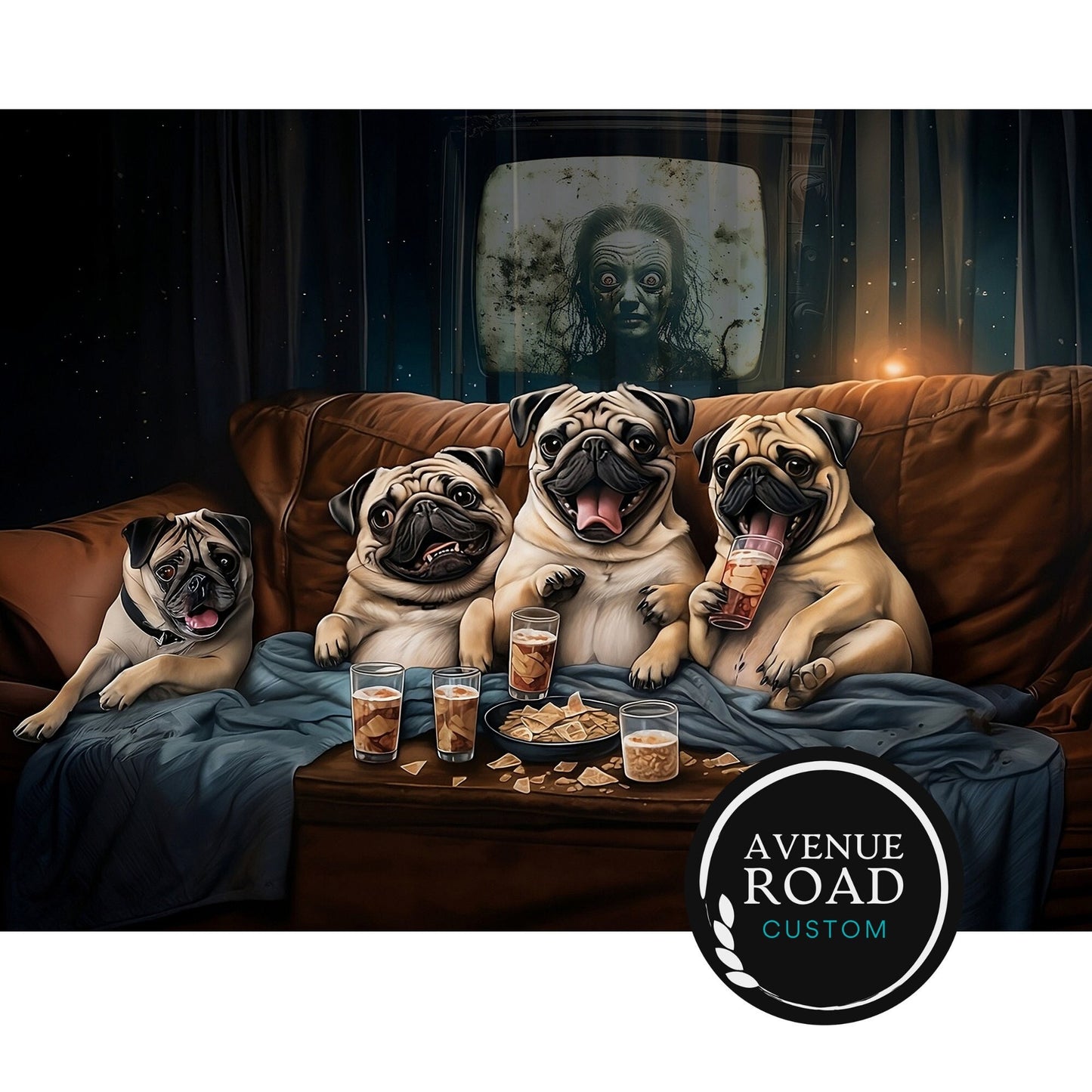 Pugs Horror Movie Night Digital Poster