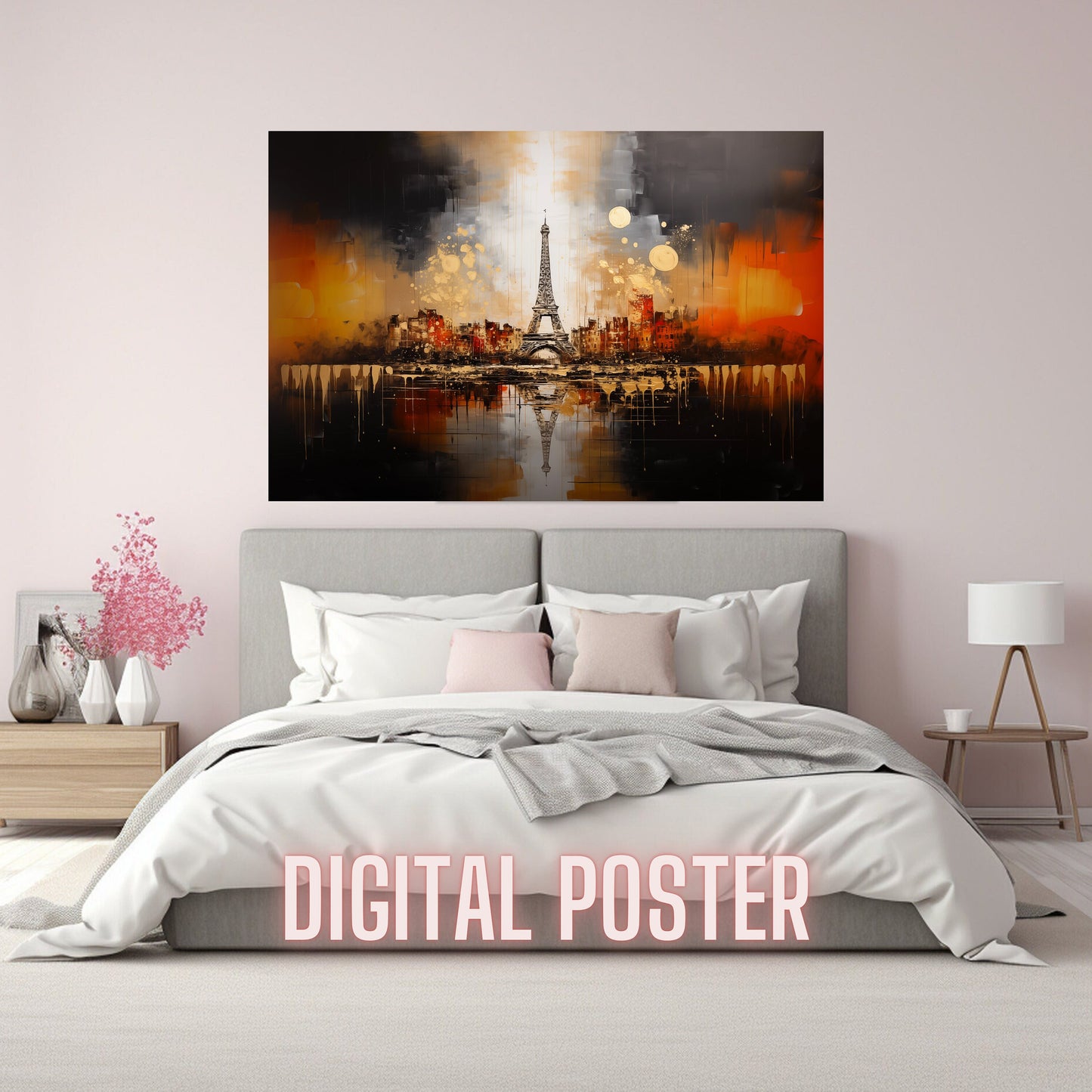 Paris Night Eiffel Tower Digital Poster_Bedroom Decor