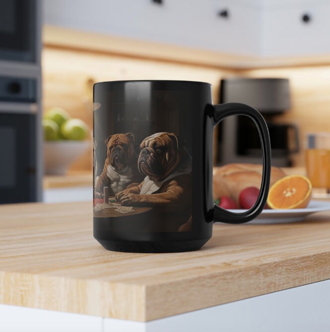 Bulldog Poker Black Mug_Kitchen Mockup