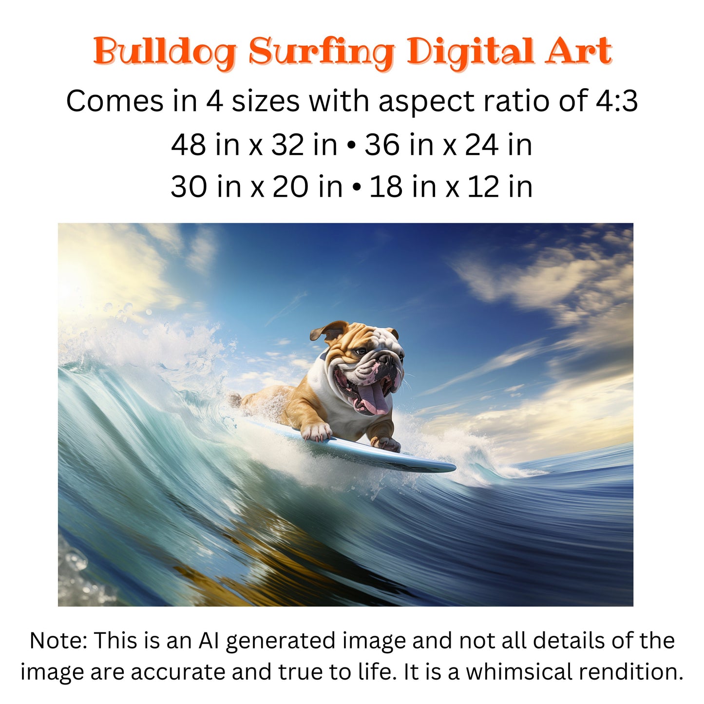 Surfing Bulldog Digital Wall Art_Size Chart