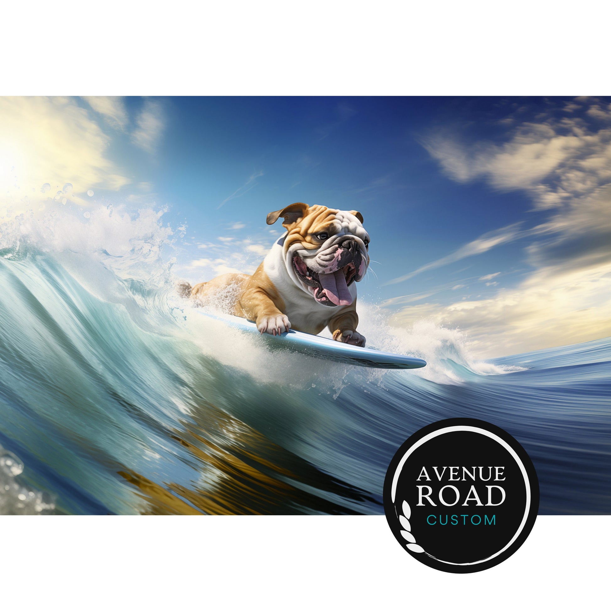 Surfing Bulldog Poster Close up