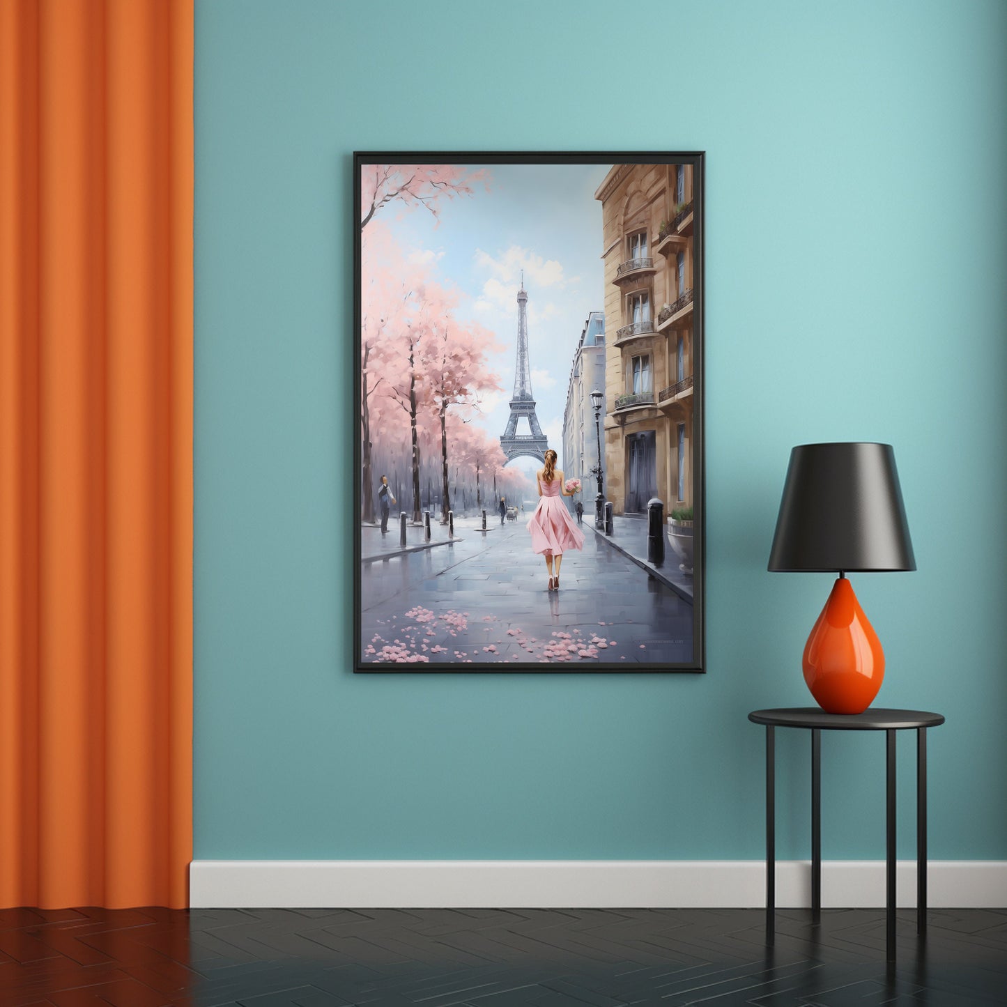 Pretty in Pink in Paris Digital Wall Art_Poster Living room Mockup