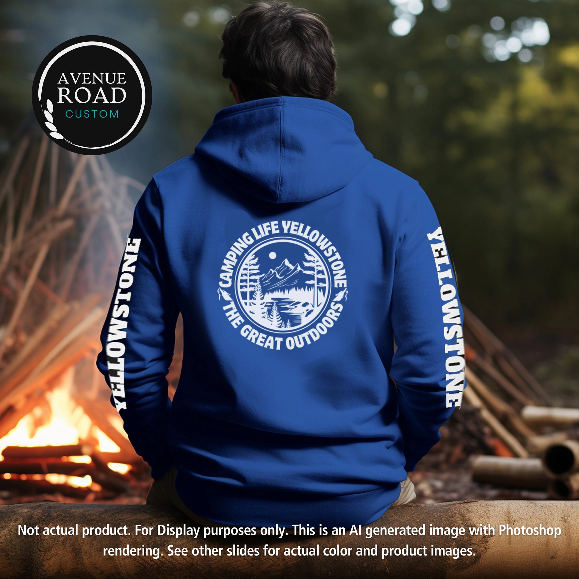 Outdoor Camping Sleeve Printed hoodie_Royal_Back side