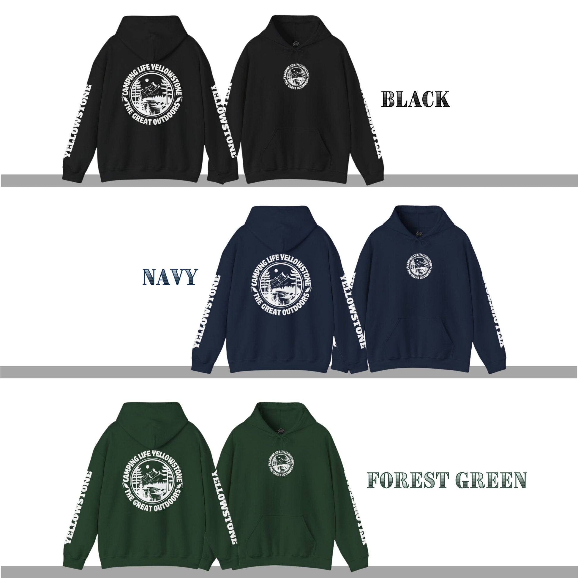 Outdoor Camping Sleeve Printed hoodie_Black, Navy, Forest Green