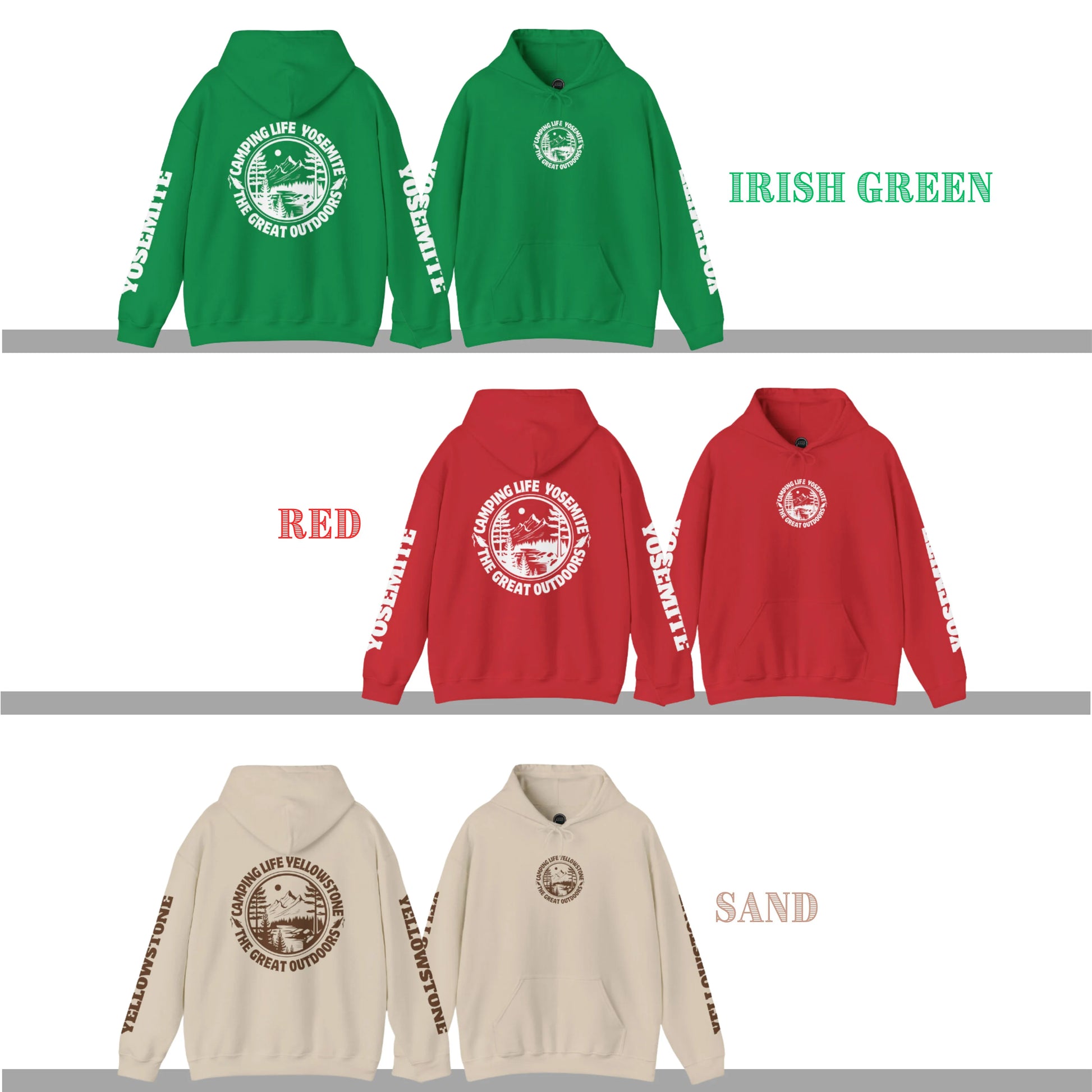 Outdoor Camping Sleeve Printed hoodie_Irsish Green, Red, Sand