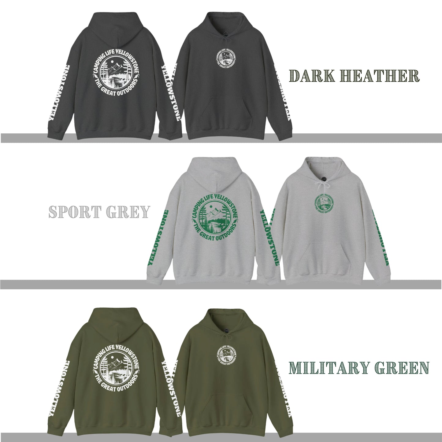 Outdoor Camping Sleeve Printed hoodie_Dark Heather, Sport Grey, Military Green