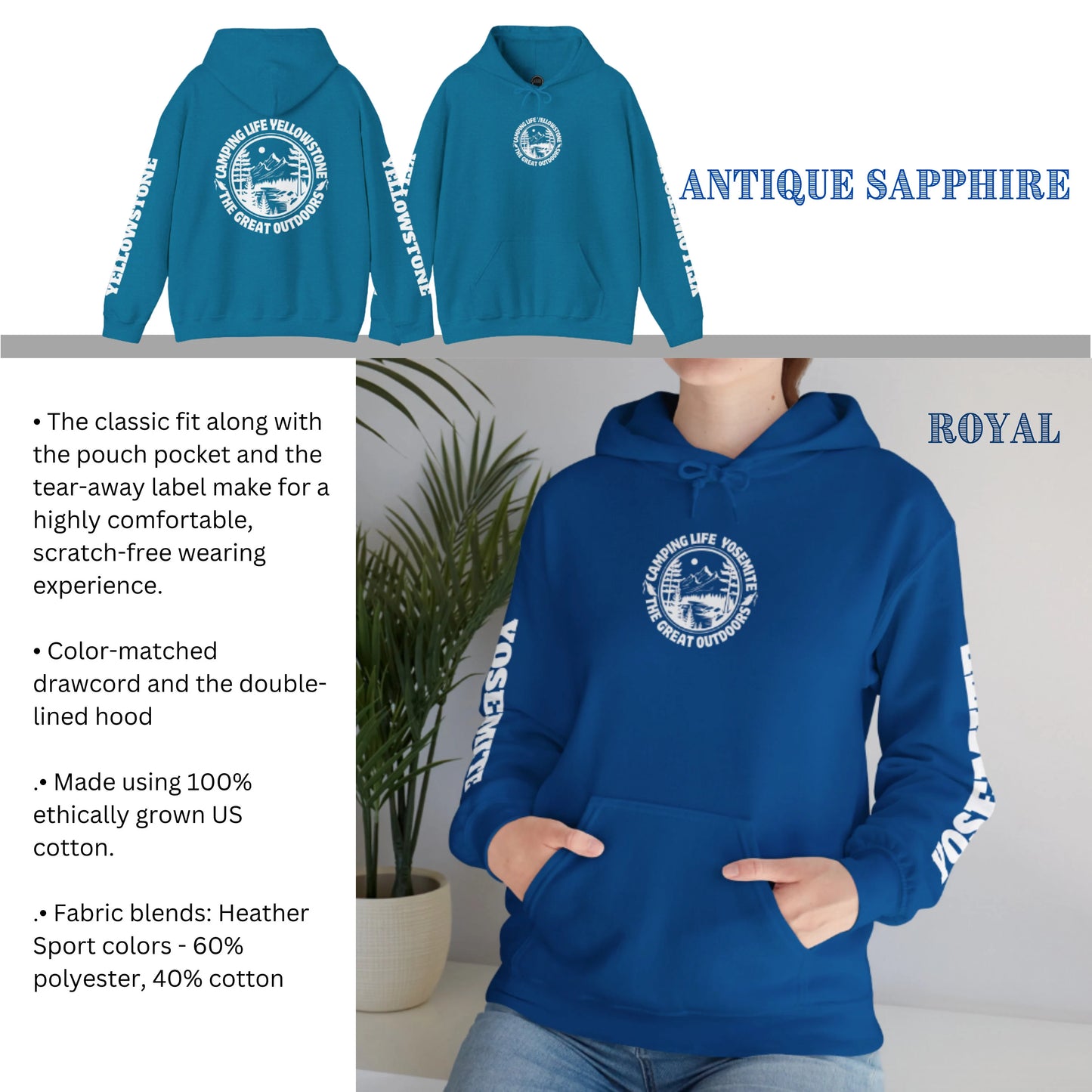 Outdoor Camping Sleeve Printed hoodie_Antique Sapphire