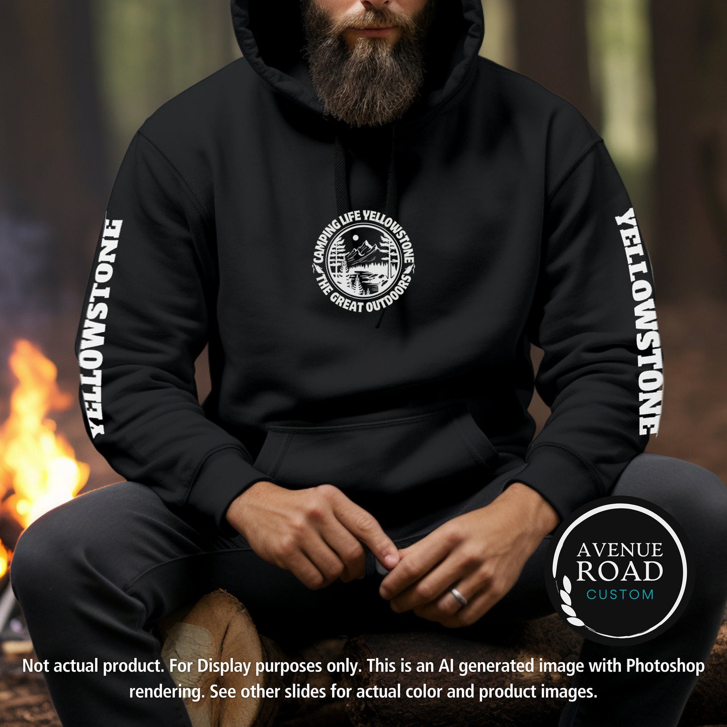 Outdoor Camping Sleeve Printed hoodie_Black Front View