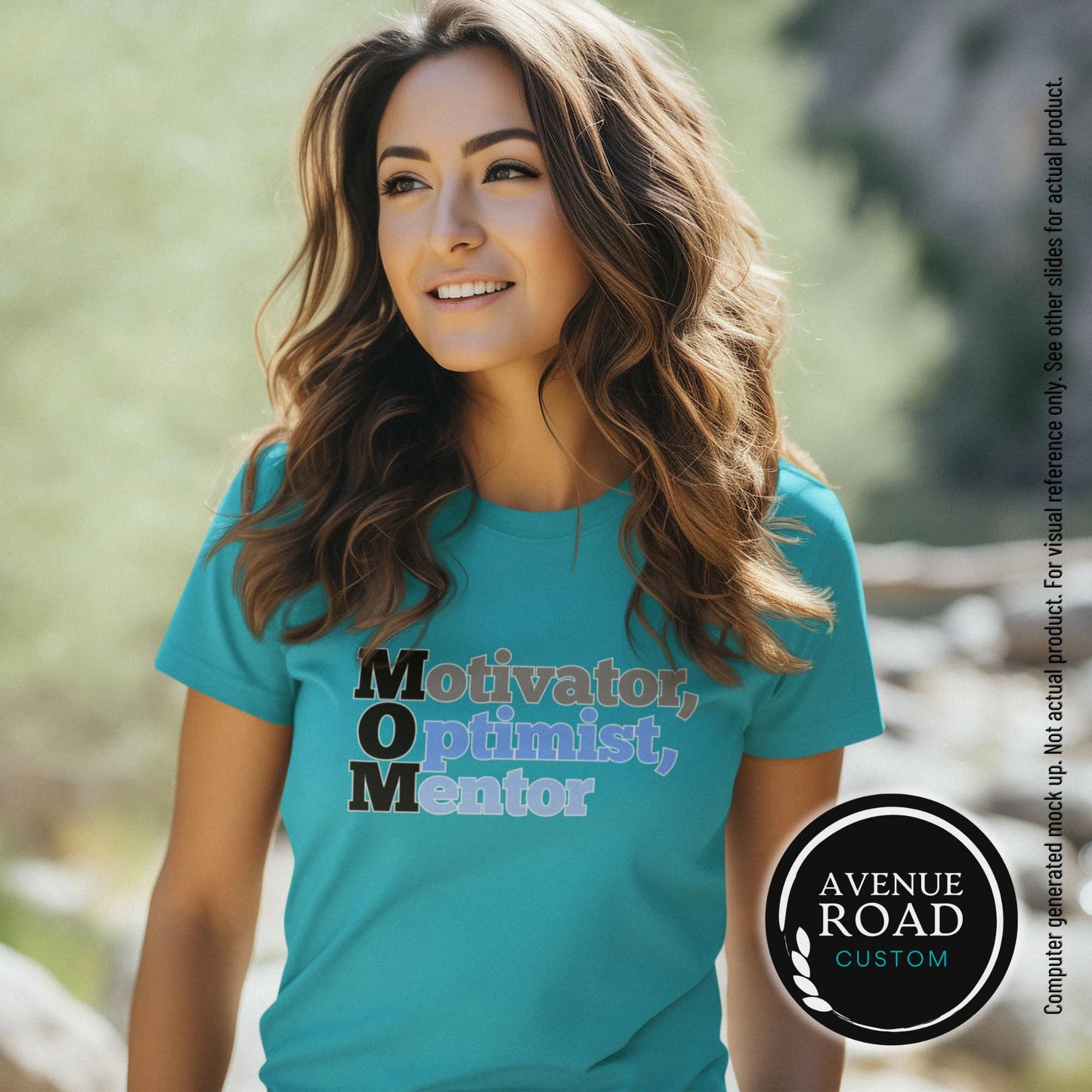 Motivator, Optimist, Mentor Tee Shirt__Heather Aqua on Model