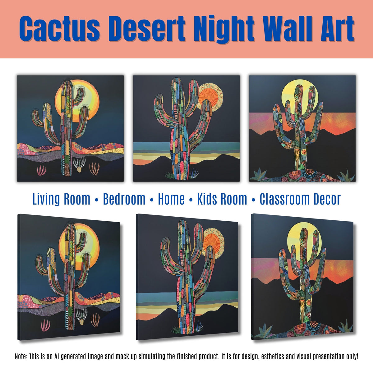 Cactus Desert-scape Wall Art_Front and Sides