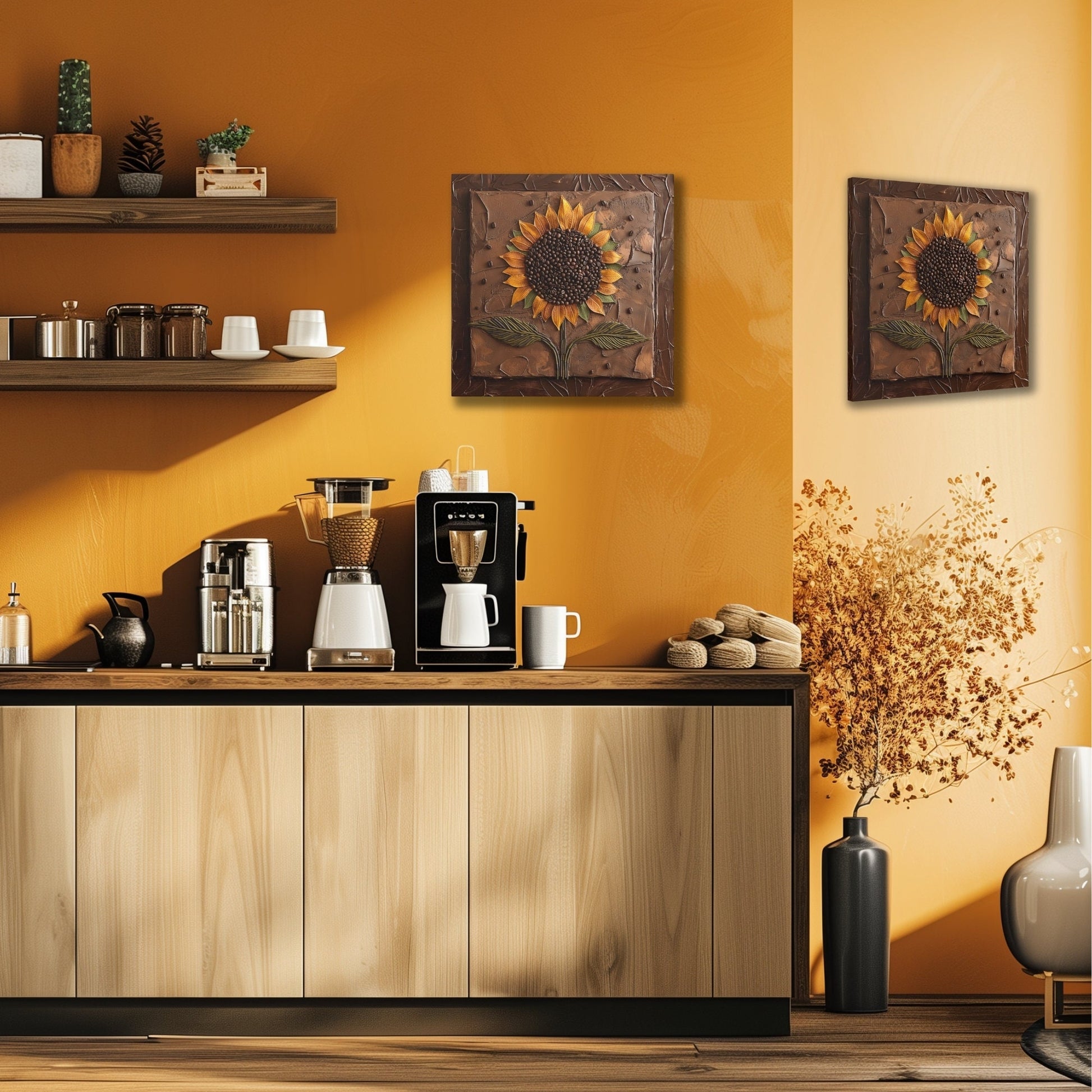 Sunflower Coffee Bean Wall Art_Home Coffee Station