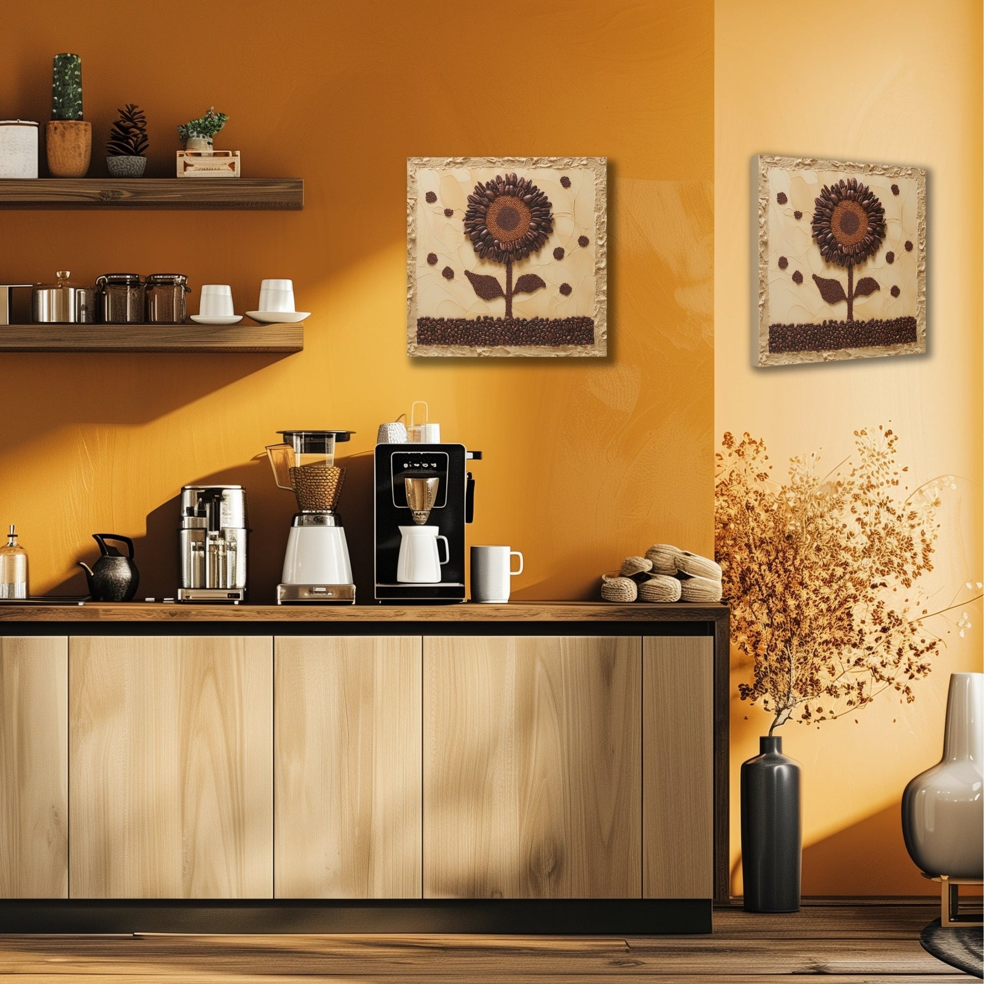 Sunflower Coffee Bean Wall Art_Coffee Station Art