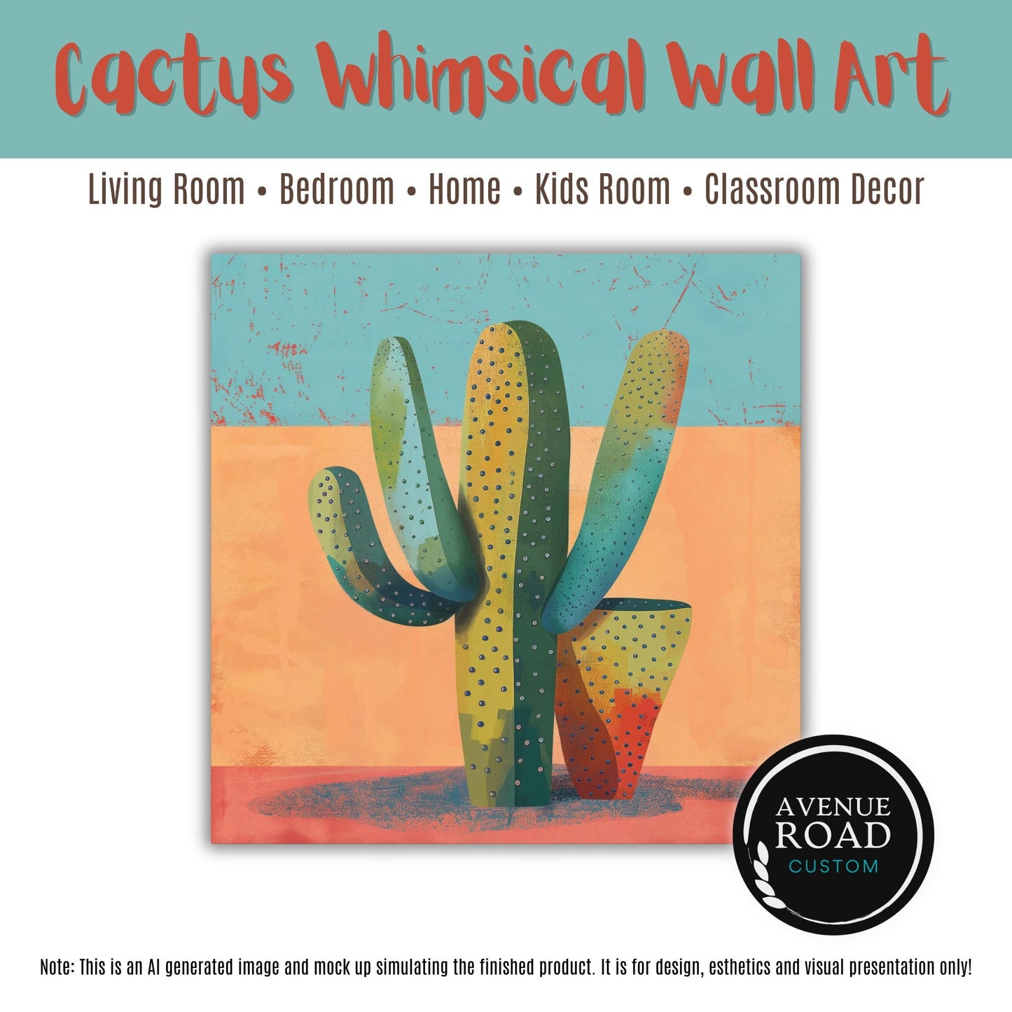 Whimsical Colorful Cactus Wall Art_Front View