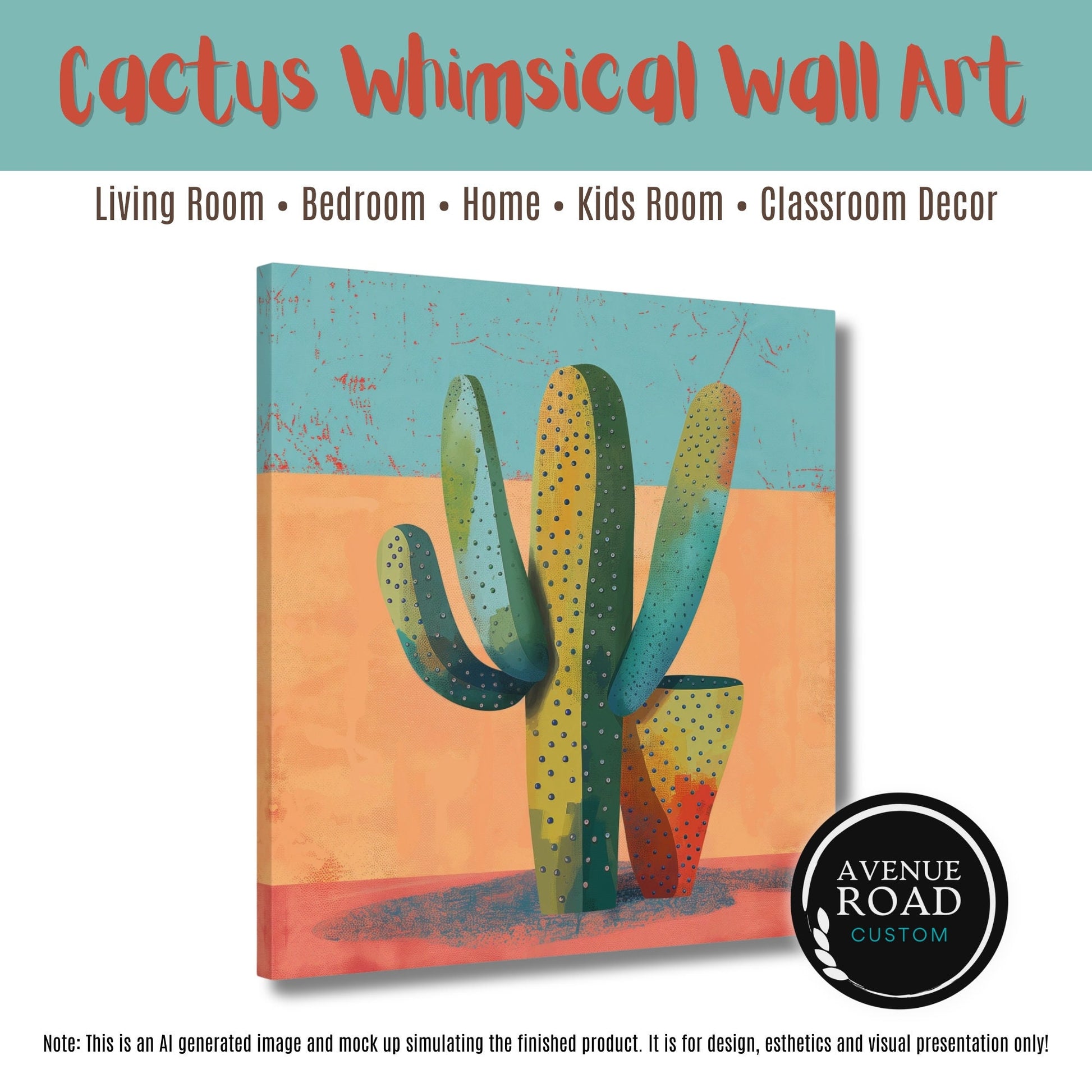 Whimsical Colorful Cactus Wall Art_Side View