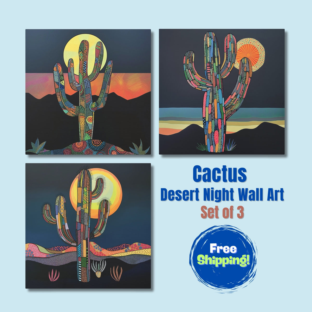 Cactus Desert-scape Wall Art_Set of 3 Display