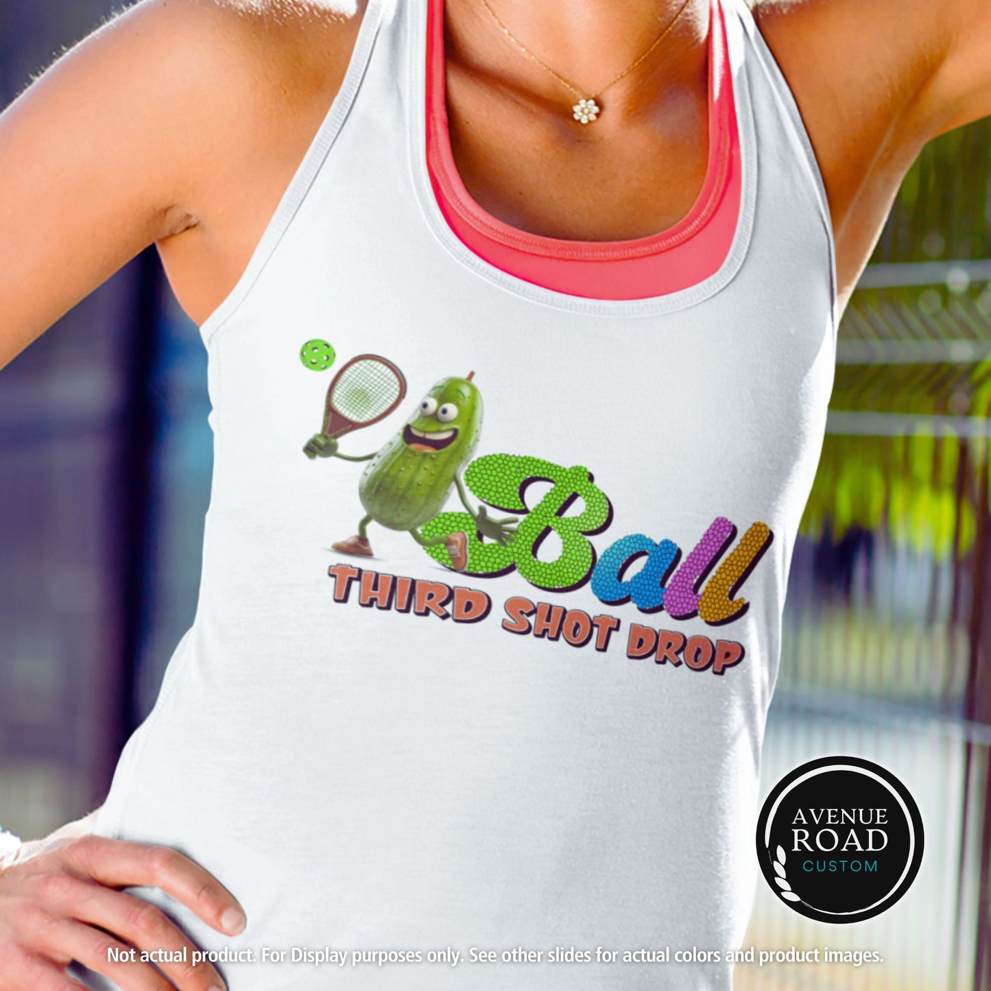 Pickle Ball Tank Top_Model wearing White